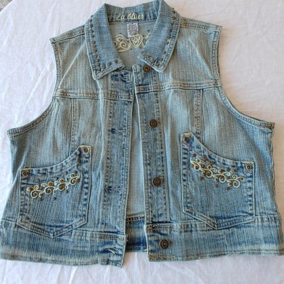 L.A. Blues denim embroidered brass studded vest - Picture 1 of 1